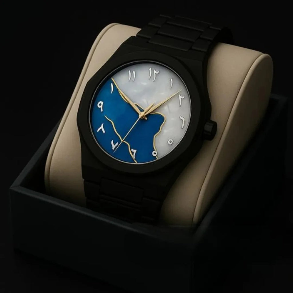 Aura Dual-Tone Fiber Edition – Exquisite Arabic Dial Luxury Watch (Black & Blue).