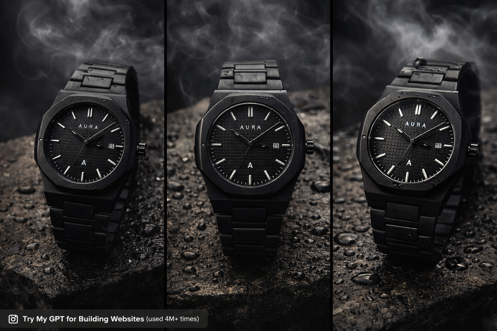 Aura Stainless Steel Matte Black Edition – Arabic Calligraphy Dial Luxury Watch.