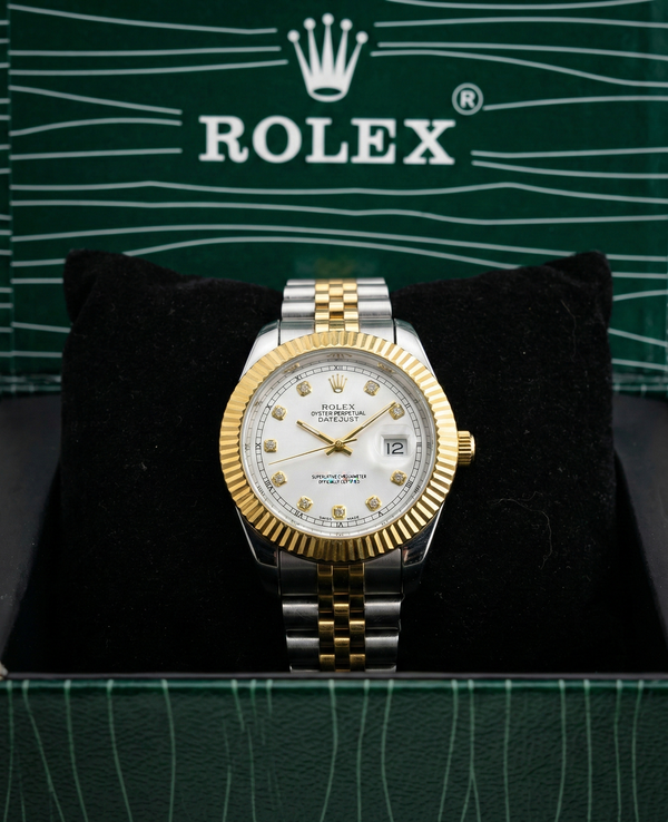 Premium Rolex Datejust White Dial – Classic Two-Tone Gold & Steel Edition with Luxury Box.