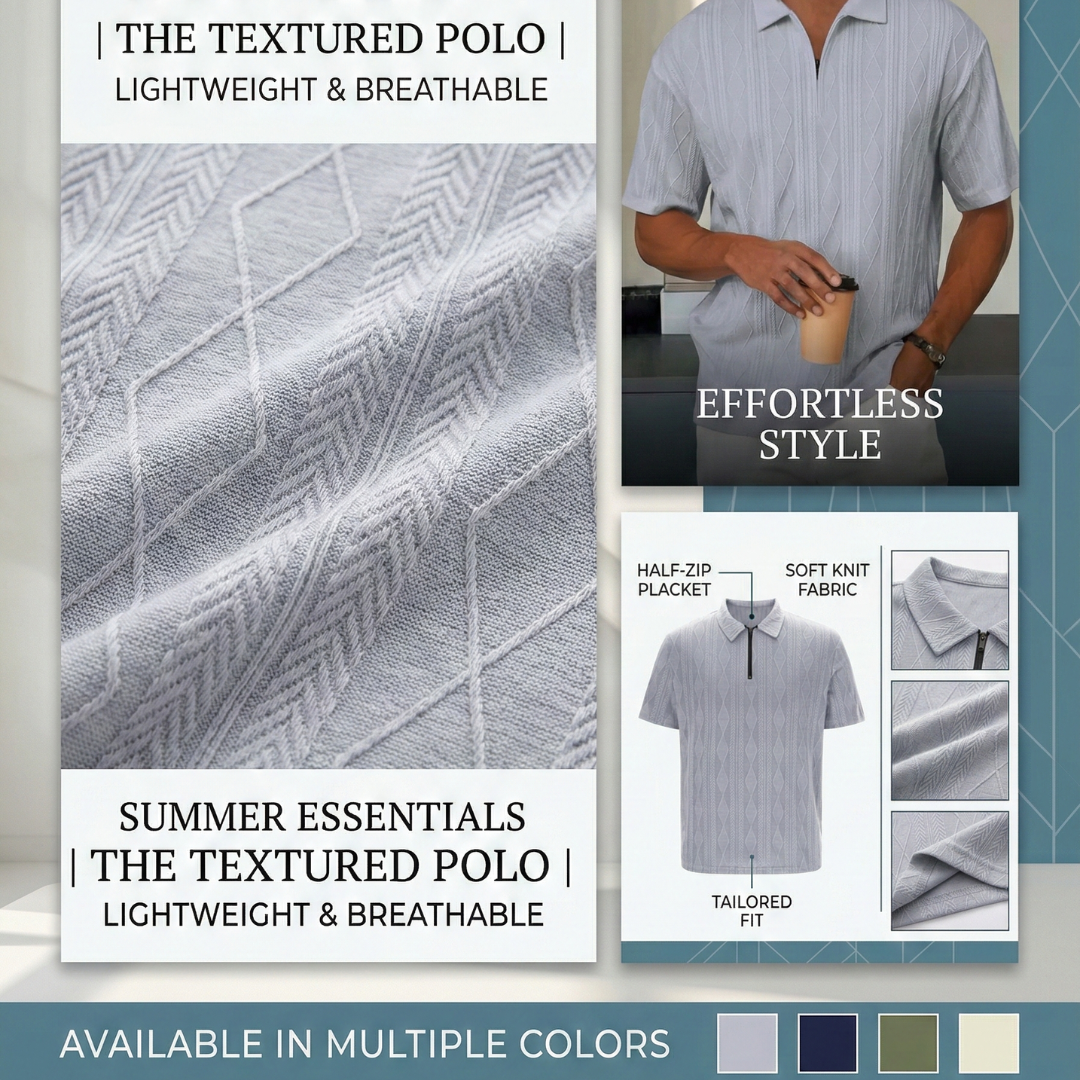 Luxury Half-Zip Textured Knit Polo – Lightweight Summer Essentials.