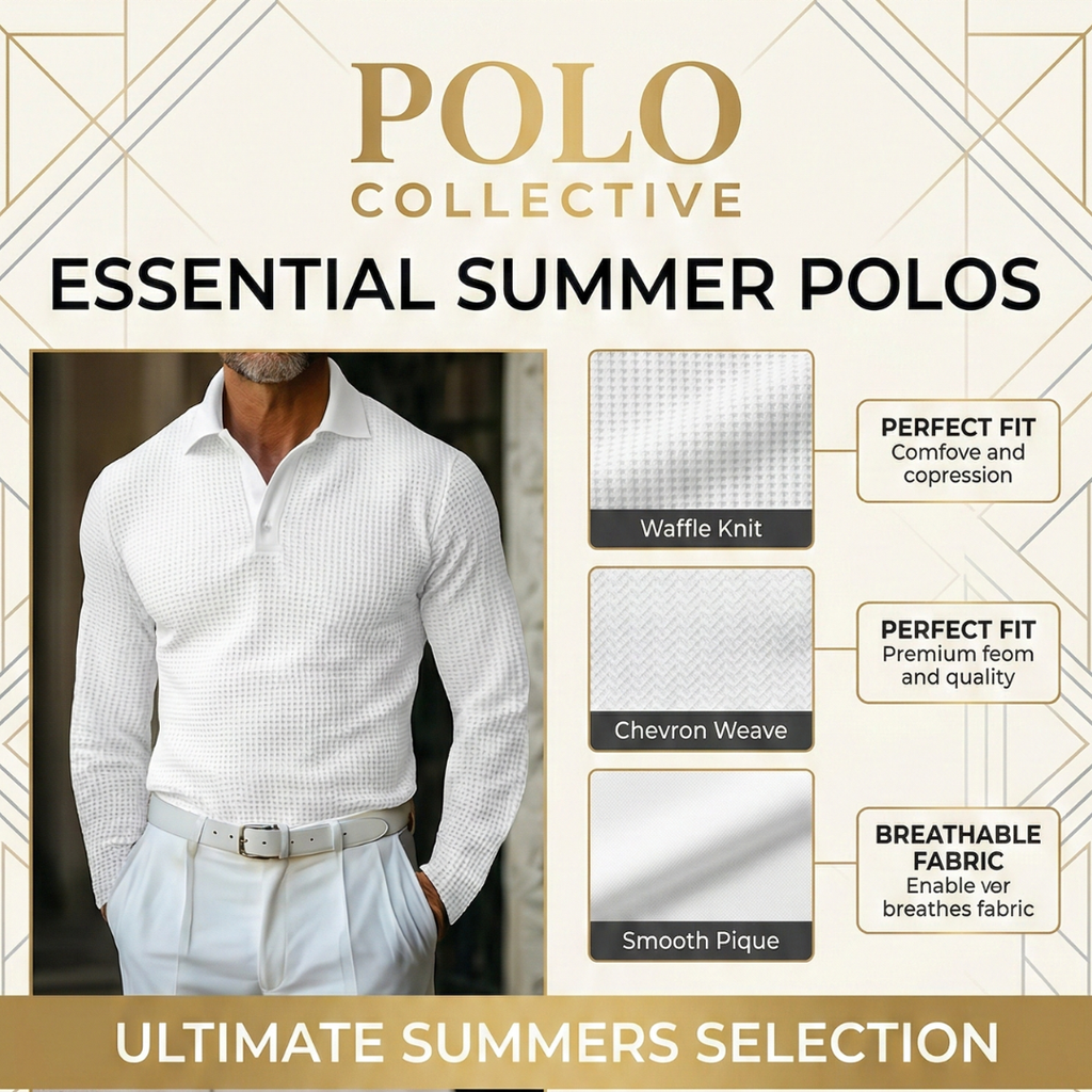 Premium Textured Summer Polo - Luxury Waffle Knit & Chevron Weave (Slim Fit).